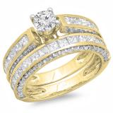 3.00 Carat (ctw) 10K Yellow Gold Princess & Round Diamond Ladies Bridal Engagement Ring Set With Matching Band 3 CT