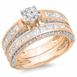 3.00 Carat (ctw) 18K Rose Gold Princess & Round Diamond Ladies Bridal Engagement Ring Set With Matching Band 3 CT