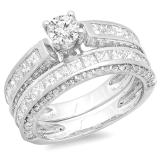 3.00 Carat (ctw) 14k White Gold Princess & Round Diamond Ladies Bridal Engagement Ring Set With Matching Band 3 CT