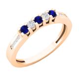 0.35 Carat (ctw) 10K Rose Gold Round Cut Blue Sapphire & White Diamond Ladies Anniversary Wedding Stackable Band Guard Ring 1/3 CT
