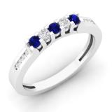 0.35 Carat (ctw) 10K White Gold Round Cut Blue Sapphire & White Diamond Ladies Anniversary Wedding Stackable Band Guard Ring 1/3 CT