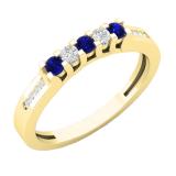 0.35 Carat (ctw) 10K Yellow Gold Round Cut Blue Sapphire & White Diamond Ladies Anniversary Wedding Stackable Band Guard Ring 1/3 CT