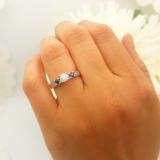 0.75 Carat (ctw) 14k White Gold Round White Diamond And Blue Sapphire Ladies Bridal 3 Stone Engagement Ring 3/4 CT
