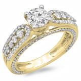 1.75 Carat (ctw) 10K Yellow Gold Round Diamond Ladies Vintage Style Solitaire With Accents Bridal Engagement Ring 1 3/4 CT