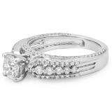 1.75 Carat (ctw) 14k White Gold Round Diamond Ladies Vintage Style Solitaire With Accents Bridal Engagement Ring 1 3/4 CT