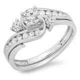 0.90 Carat (ctw) 14K White Gold Round Diamond Ladies Swirl Bridal Engagement Ring With Matching Band Set 1 CT
