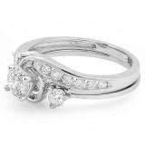0.90 Carat (ctw) 14K White Gold Round Diamond Ladies Swirl Bridal Engagement Ring With Matching Band Set 1 CT