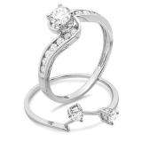 0.90 Carat (ctw) 18K White Gold Round Diamond Ladies Swirl Bridal Engagement Ring With Matching Band Set 1 CT