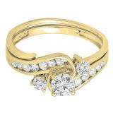 0.90 Carat (ctw) 10k Yellow Gold Round Diamond Ladies Swirl Bridal Engagement Ring With Matching Band Set 1 CT