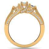 1.00 Carat (ctw) 14k Yellow Gold Princess & Round Diamond Ladies Vintage Bridal 3 Stone Engagement Ring 1 CT