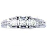 1.00 Carat (ctw) 14k White Gold Princess & Round Diamond Ladies Vintage Bridal 3 Stone Engagement Ring 1 CT
