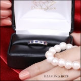 0.50 Carat (ctw) 10K White Gold Princess Cut White Diamond & Blue Sapphire Ladies Anniversary Wedding Band Stackable Ring 1/2 CT
