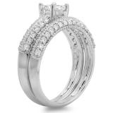 1.15 Carat (ctw) 14K White Gold Princess & Round Diamond Ladies Bridal Engagement Ring With Matching Band Set