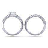 1.15 Carat (ctw) 14K White Gold Princess & Round Diamond Ladies Bridal Engagement Ring With Matching Band Set