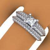 1.15 Carat (ctw) 14K White Gold Princess & Round Diamond Ladies Bridal Engagement Ring With Matching Band Set