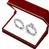 1.15 Carat (ctw) 14K White Gold Princess & Round Diamond Ladies Bridal Engagement Ring With Matching Band Set