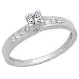 0.50 Carat (ctw) 14K White Gold Princess Cut Diamond Ladies Solitaire With Accents Bridal Engagement Ring 1/2 CT