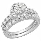 2.00 Carat (ctw) 18K White Gold Round Cut Diamond Ladies Bridal Halo Style Engagement Ring With Matching Wedding Band Set 2 CT