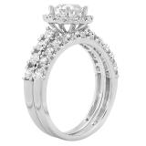 2.00 Carat (ctw) 18K White Gold Round Cut Diamond Ladies Bridal Halo Style Engagement Ring With Matching Wedding Band Set 2 CT
