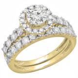 2.00 Carat (ctw) 18K Yellow Gold Round Cut Diamond Ladies Bridal Halo Style Engagement Ring With Matching Wedding Band Set 2 CT