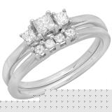 0.50 Carat (ctw) 14K White Gold Princess Cut Diamond Ladies 3 Stone Bridal Engagement Ring With Matching Wedding Band Set 1/2 CT