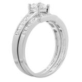 1.10 Carat (ctw) 14K White Gold Princess Cut Diamond Ladies Bridal Engagement Ring With Matching Band Set 1 CT