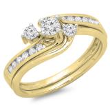 0.50 Carat (ctw) 10K Yellow Gold Round Diamond Ladies Bridal Swirl Engagement Ring With Matching Band Set 1/2 CT