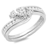 0.50 Carat (ctw) 14K White Gold Round Diamond Ladies Bridal Swirl Engagement Ring With Matching Band Set 1/2 CT