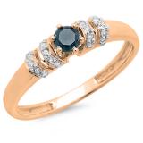 0.25 Carat (ctw) 10K Rose Gold Round Blue & White Diamond Ladies Bridal Unique Engagement Ring 1/4 CT