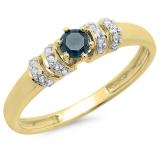 0.25 Carat (ctw) 10K Yellow Gold Round Blue & White Diamond Ladies Bridal Unique Engagement Ring 1/4 CT