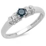 0.25 Carat (ctw) 18K White Gold Round Blue & White Diamond Ladies Bridal Unique Engagement Ring 1/4 CT