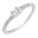 0.15 Carat (ctw) 10K White Gold Round & Princess Cut Diamond Ladies Bridal Promise Ring
