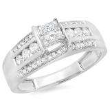 0.80 Carat (ctw) 10K White Gold Princess & Round Cut Diamond Ladies Bridal Engagement Ring 3/4 CT