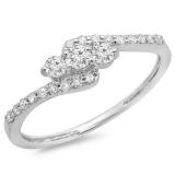 0.33 Carat (ctw) 10K White Gold Round Diamond Ladies Swirl Engagement 3 Stone Bridal Ring 1/3 CT