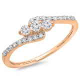 0.33 Carat (ctw) 18K Rose Gold Round Diamond Ladies Swirl Engagement 3 Stone Bridal Ring 1/3 CT