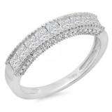 1.00 Carat (ctw) 14K White Gold Princess & Round Diamond Ladies Bridal Anniversary Wedding Band Stackable Ring 1 CT