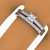 0.20 Carat (ctw) 10K White Gold Princess & Round Diamond Ladies Bridal Promise Engagement Ring With Matching Band Set 1/5 CT