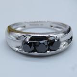 1.20 Carat (ctw) Sterling Silver Real Black Round Diamond Men's Channel Set 3 Stone Anniversary Wedding Band 1 1/4 CT