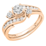 0.75 Carat (ctw) 10K Rose Gold Round Cut Diamond Ladies Swirl Bridal Engagement Ring With Matching Band Set 3/4 CT