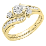 0.75 Carat (ctw) 10K Yellow Gold Round Cut Diamond Ladies Swirl Bridal Engagement Ring With Matching Band Set 3/4 CT