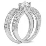 1.50 Carat (ctw) 14K White Gold Princess & Round Diamond Ladies Solitaire With Accents Bridal Engagement Ring With Matching Band Set 1 1/2 CT