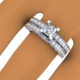 1.50 Carat (ctw) 14K White Gold Princess & Round Diamond Ladies Solitaire With Accents Bridal Engagement Ring With Matching Band Set 1 1/2 CT