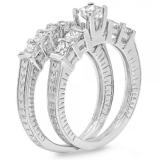 1.50 Carat (ctw) 14K White Gold Princess Cut Diamond Ladies Bridal 5 Stone Engagement Ring With Matching Band Set 1 1/2 CT