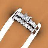 1.50 Carat (ctw) 14K White Gold Princess Cut Diamond Ladies Bridal 5 Stone Engagement Ring With Matching Band Set 1 1/2 CT
