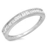 0.60 Carat (ctw) 14K White Gold Princess Cut Diamond Ladies Milgrain Anniversary Wedding Band Stackable Ring