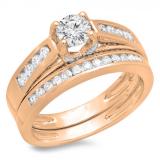 1.00 Carat (ctw) 10K Rose Gold Round Diamond Ladies Vintage Style Bridal Engagement Ring With Matching Band Set 1 CT
