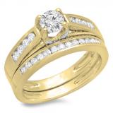1.00 Carat (ctw) 14K Yellow Gold Round Diamond Ladies Vintage Style Bridal Engagement Ring With Matching Band Set 1 CT