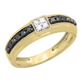 0.50 Carat (ctw) 10K Yellow Gold Round Black & White Diamond Men's Hip Hop Wedding Band Anniversary Ring 1/2 CT