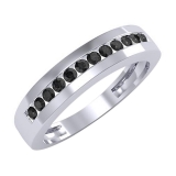 Round Black Diamond Channel Set Wedding Ring for Men (0.50 ctw Color Black Clarity Opaque) In 10K White Gold