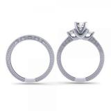 1.00 Carat (ctw) 14K White Gold Round Diamond Ladies Vintage 3 Stone Bridal Engagement Ring With Matching Band Set 1 CT